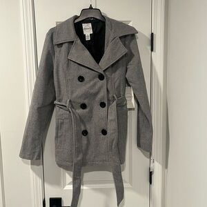 NWT VINE & VALLEY Women's Double-Breasted Gray Wool-Blend Peacoat